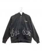 SUPPLIERサプライヤー）の古着「FIRE PETTERN RHINESTONE ZIP HOODIE」｜ブラック