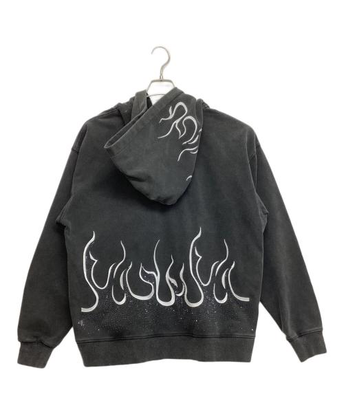 SUPPLIER（サプライヤー）SUPPLIER (サプライヤー) FIRE PETTERN RHINESTONE ZIP HOODIE ブラック サイズ:SIZE Mの古着・服飾アイテム