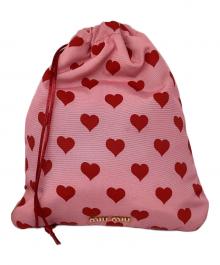 MIU MIU（ミュウミュウ）の古着「ハート柄巾着ポーチ」｜ピンク