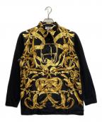 HERMESエルメス）の古着「ニット切替シルクL/Sポロシャツ」｜ブラック×イエロー