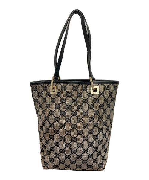 GUCCI（グッチ）GUCCI (グッチ) GGキャンバスハンドバッグ グレー×ブラックの古着・服飾アイテム