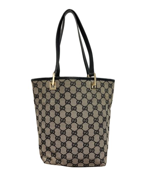 GUCCI（グッチ）GUCCI (グッチ) GGキャンバスハンドバッグ グレー×ブラックの古着・服飾アイテム