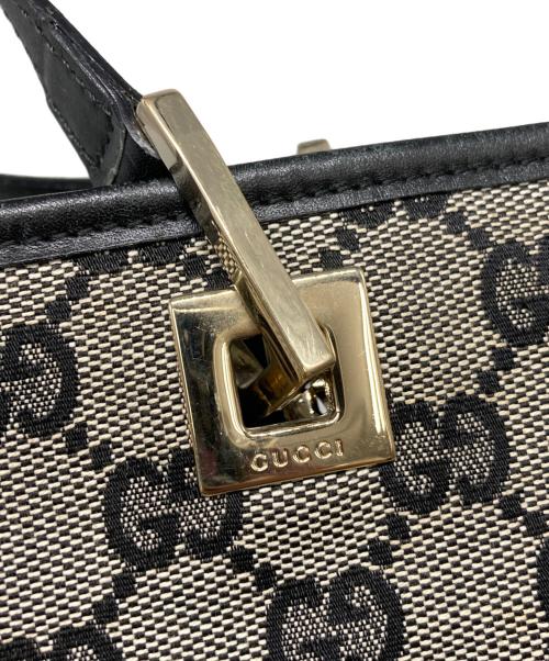 GUCCI（グッチ）GUCCI (グッチ) GGキャンバスハンドバッグ グレー×ブラックの古着・服飾アイテム