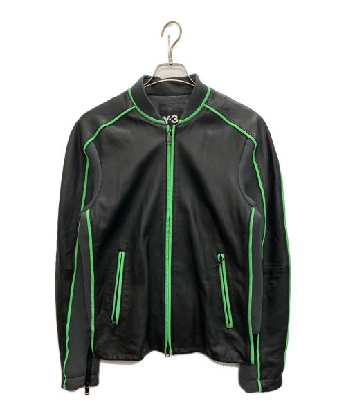 Y-3（ワイスリー）Y-3 (ワイスリー) レザー切替ジップブルゾン ブラック×グリーン サイズ:SIZE Mの古着・服飾アイテム