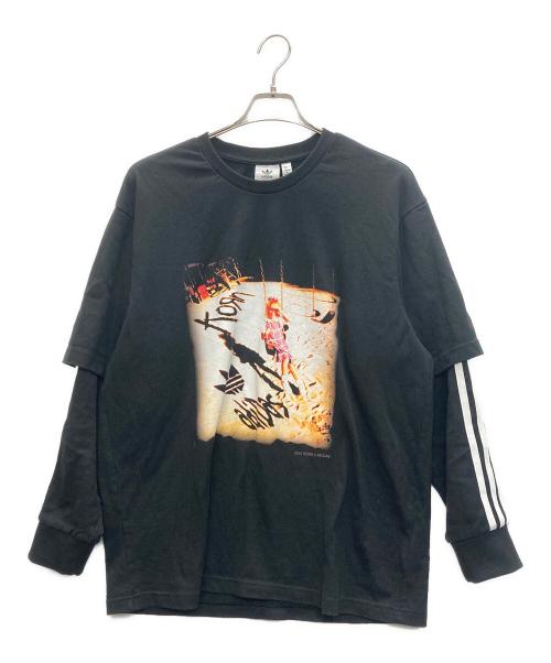 adidas（アディダス）adidas (アディダス) KORN (コーン) アルバムフォト レイヤード ロンT ブラック サイズ:Lの古着・服飾アイテム