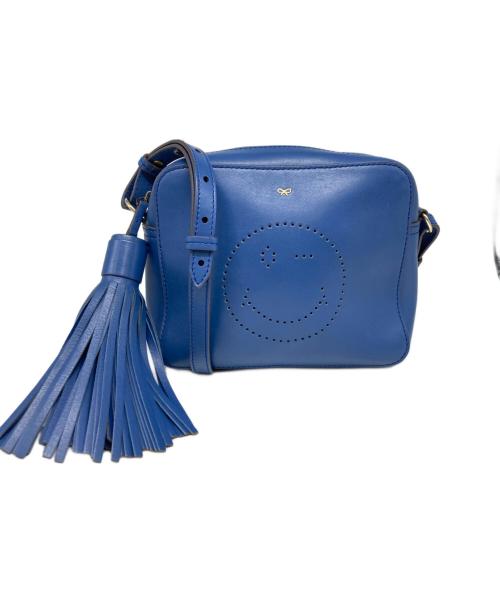 ANYA HINDMARCH（アニヤ・ハインドマーチ）ANYA HINDMARCH (アニヤハインドマーチ) スマイルレザーショルダーバッグ ブルーの古着・服飾アイテム