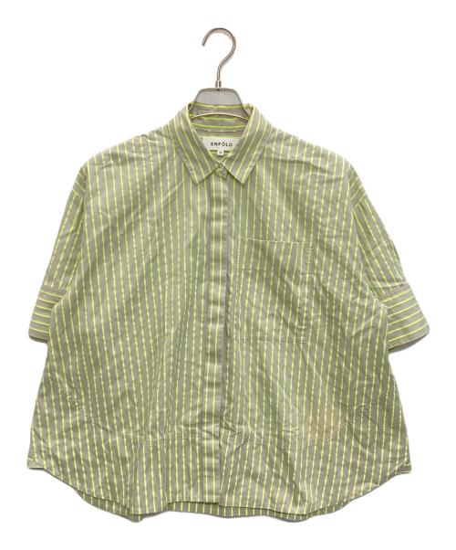 ENFOLD（エンフォルド）ENFOLD (エンフォルド) SOLID NEON STRIPE SHIRT グリーン×グレー サイズ:SIZE 38の古着・服飾アイテム
