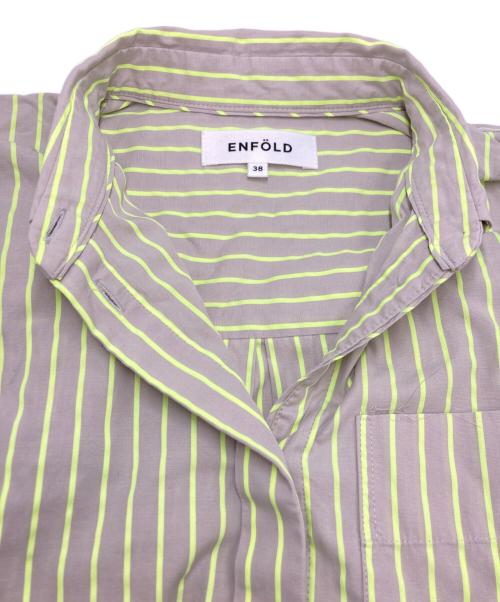 ENFOLD（エンフォルド）ENFOLD (エンフォルド) SOLID NEON STRIPE SHIRT グリーン×グレー サイズ:SIZE 38の古着・服飾アイテム