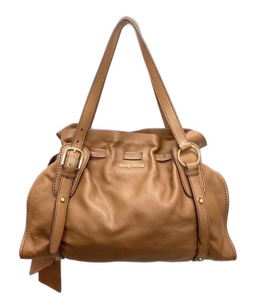 MIU MIU（ミュウミュウ）MIU MIU (ミュウミュウ) サイドリボンレザーバッグ ブラウンの古着・服飾アイテム