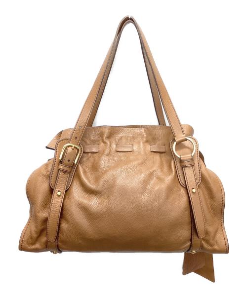 MIU MIU（ミュウミュウ）MIU MIU (ミュウミュウ) サイドリボンレザーバッグ ブラウンの古着・服飾アイテム