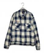 HUFハフ）の古着「ロゴ刺繍オンブレチェックジップシャツ」｜グレー