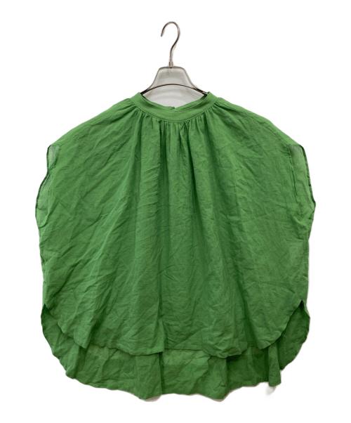 BEARDSLEY（ビアズリー）BEARDSLEY (ビアズリー) コットンシフォンギャザー丸ブラウス グリーン サイズ:Fの古着・服飾アイテム