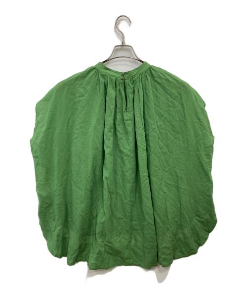 BEARDSLEY（ビアズリー）BEARDSLEY (ビアズリー) コットンシフォンギャザー丸ブラウス グリーン サイズ:Fの古着・服飾アイテム