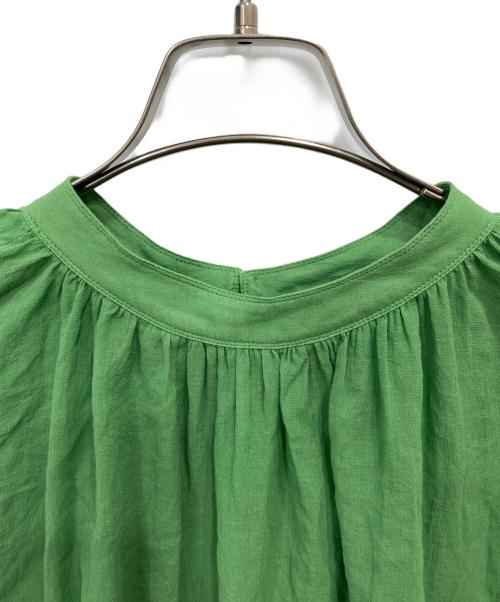 BEARDSLEY（ビアズリー）BEARDSLEY (ビアズリー) コットンシフォンギャザー丸ブラウス グリーン サイズ:Fの古着・服飾アイテム