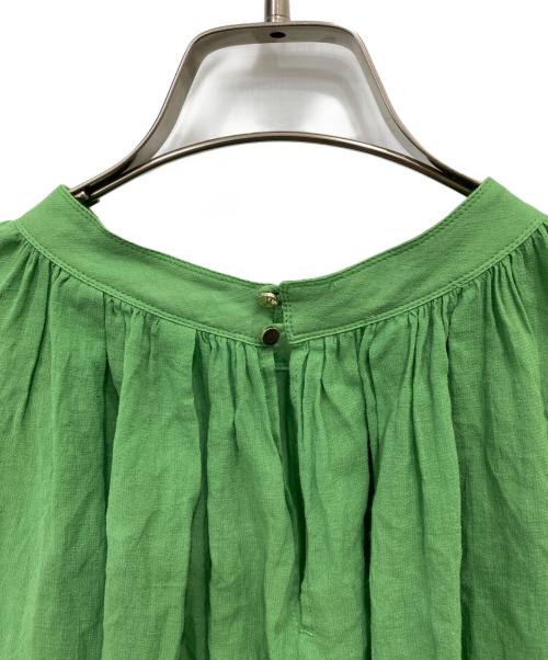 BEARDSLEY（ビアズリー）BEARDSLEY (ビアズリー) コットンシフォンギャザー丸ブラウス グリーン サイズ:Fの古着・服飾アイテム