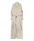 CAMPHOR WOODカンファーウッド）の古着「open collar cotton linen belted l/s jump suit」｜ベージュ