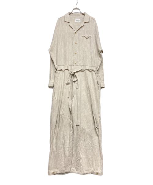CAMPHOR WOOD（カンファーウッド）CAMPHOR WOOD (カンファーウッド) open collar cotton linen belted l/s jump suit ベージュ サイズ:SIZE Lの古着・服飾アイテム