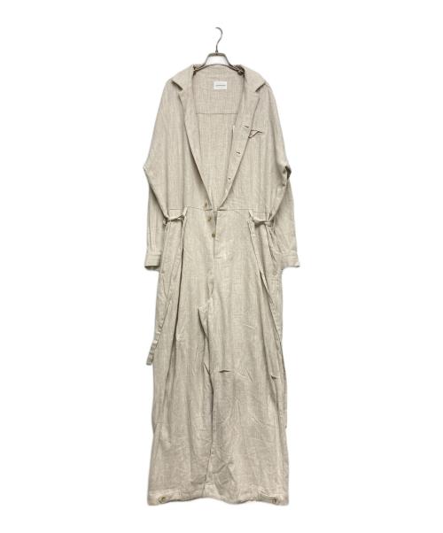 CAMPHOR WOOD（カンファーウッド）CAMPHOR WOOD (カンファーウッド) open collar cotton linen belted l/s jump suit ベージュ サイズ:SIZE Lの古着・服飾アイテム