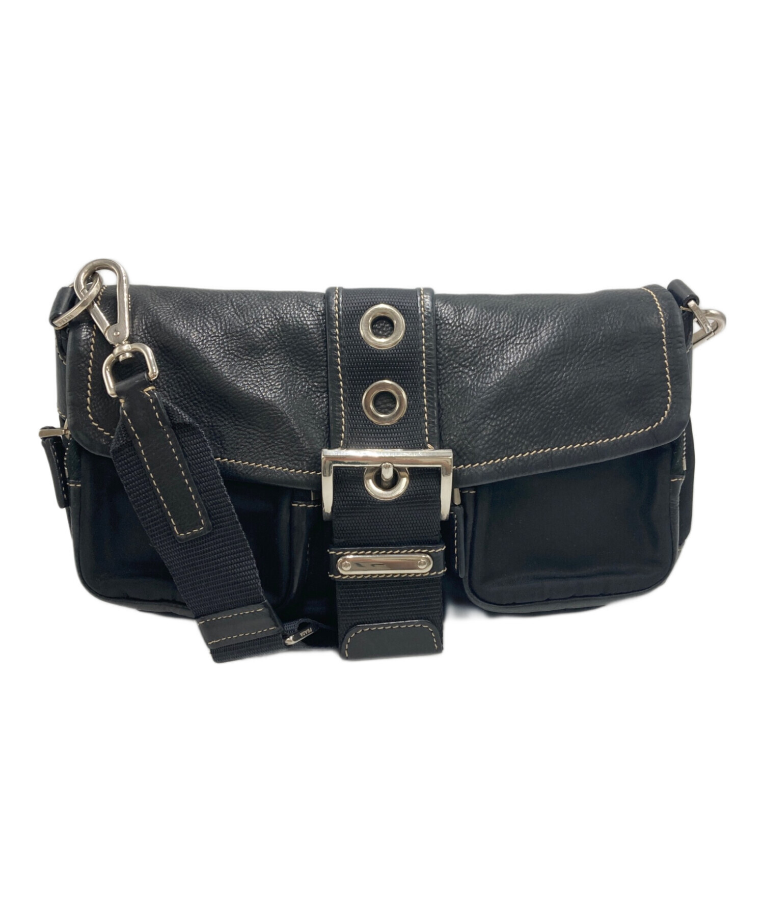 中古・古着通販】PRADA (プラダ) レザー切替ワンショルダーバッグ 