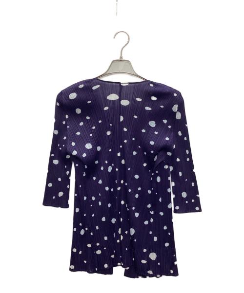 PLEATS PLEASE（プリーツプリーズ）PLEATS PLEASE (プリーツプリーズ) ドットプリーツトッパーカーディガン パープル×ホワイト サイズ:SIZE 4の古着・服飾アイテム