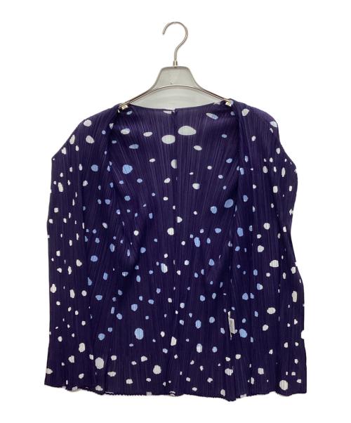 PLEATS PLEASE（プリーツプリーズ）PLEATS PLEASE (プリーツプリーズ) ドットプリーツトッパーカーディガン パープル×ホワイト サイズ:SIZE 4の古着・服飾アイテム