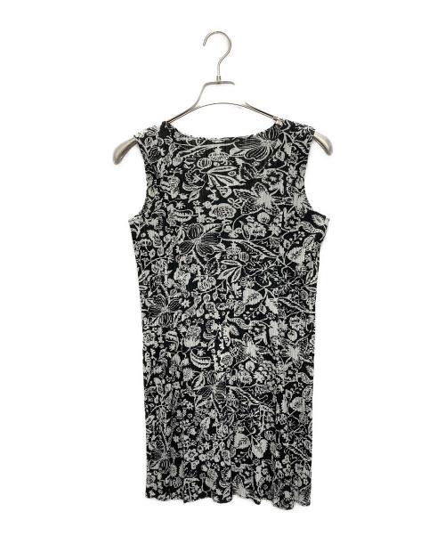 PLEATS PLEASE（プリーツプリーズ）PLEATS PLEASE (プリーツプリーズ) ボタニカルノースリーブチュニック ブラック×ホワイト サイズ:SIZE 3の古着・服飾アイテム