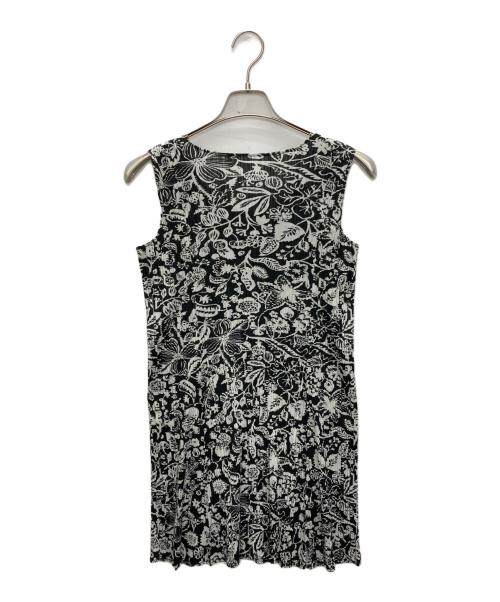 PLEATS PLEASE（プリーツプリーズ）PLEATS PLEASE (プリーツプリーズ) ボタニカルノースリーブチュニック ブラック×ホワイト サイズ:SIZE 3の古着・服飾アイテム