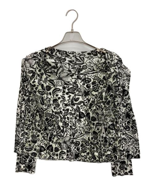 PLEATS PLEASE（プリーツプリーズ）PLEATS PLEASE (プリーツプリーズ) ボタニカルプリーツカーディガン ホワイト×ブラック サイズ:SIZE 4の古着・服飾アイテム