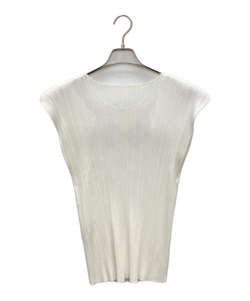 PLEATS PLEASE（プリーツプリーズ）PLEATS PLEASE (プリーツプリーズ) ノースリーブプリーツカットソー ホワイト×グレー サイズ:SIZE 3の古着・服飾アイテム