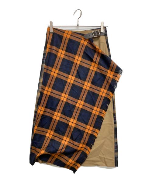 O'NEIL OF DUBLIN（オニールオブダブリン）O'NEIL OF DUBLIN (オニールオブダブリン) ウールチェックラップスカート ブラウン サイズ:SIZE 10の古着・服飾アイテム
