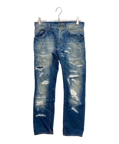 DOLCE & GABBANA（ドルチェ＆ガッバーナ）DOLCE & GABBANA (ドルチェ＆ガッバーナ) クラッシュ加工デニムパンツ インディゴ サイズ:SIZE 44の古着・服飾アイテム