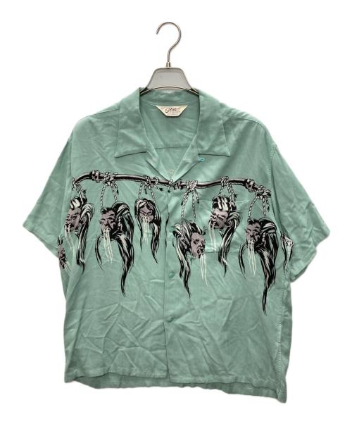 Star OF HOLLYWOOD（スターオブハリウッド）STAR OF HOLLYWOOD (スターオブハリウッド) SHRUNKEN HEAD HOPSACK RAYON Open Shirt グリーン サイズ:SIZE Lの古着・服飾アイテム