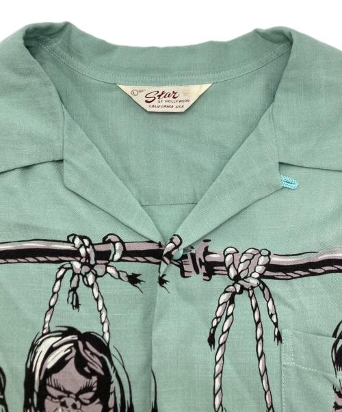 Star OF HOLLYWOOD（スターオブハリウッド）STAR OF HOLLYWOOD (スターオブハリウッド) SHRUNKEN HEAD HOPSACK RAYON Open Shirt グリーン サイズ:SIZE Lの古着・服飾アイテム