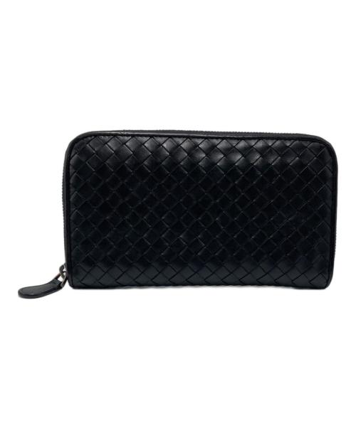 BOTTEGA VENETA（ボッテガベネタ）BOTTEGA VENETA (ボッテガベネタ) イントレチャート ラウンドジップ 長財布 ブラック サイズ:実寸サイズをご参照下さい。の古着・服飾アイテム