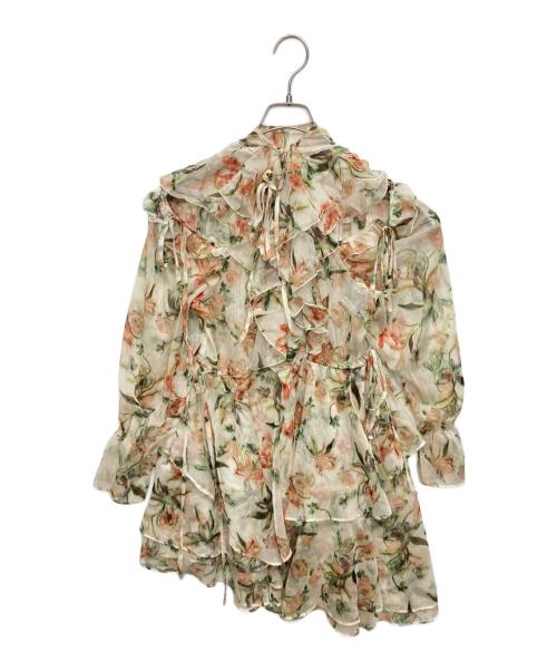 Snidel（スナイデル）Snidel (スナイデル) プリントフリルミニワンピース グリーン×ベージュ サイズ:SIZE 0の古着・服飾アイテム