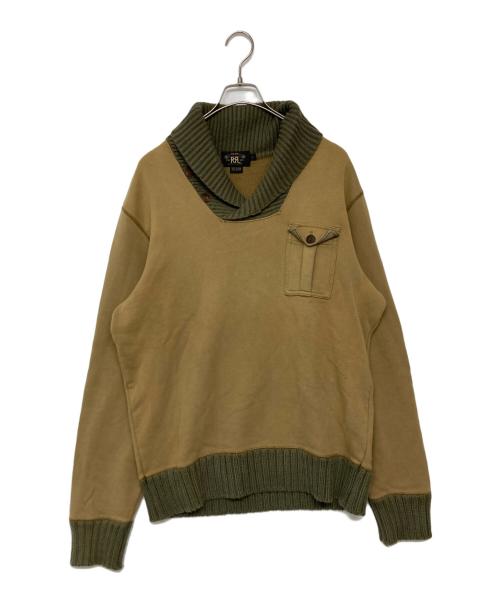 RRL（ダブルアールエル）RRL (ダブルアールエル) TWO TONE SWEAT×KNIT SHAWL COLLAR ブラウン×カーキ サイズ:SIZE Lの古着・服飾アイテム