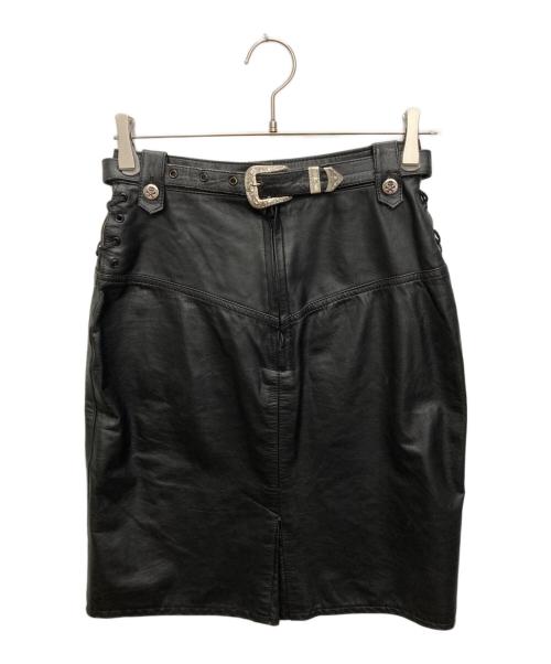 LA ROCKA（ラ ロッカ）LA ROCKA (ラ ロッカ) VINTAGE LEATHER JEAN SKIRT ブラック サイズ:SIZE Lの古着・服飾アイテム