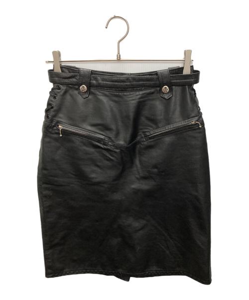 LA ROCKA（ラ ロッカ）LA ROCKA (ラ ロッカ) VINTAGE LEATHER JEAN SKIRT ブラック サイズ:SIZE Lの古着・服飾アイテム