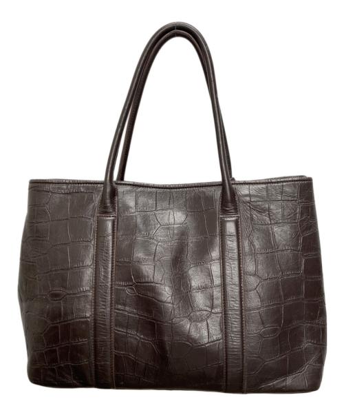 BARNEYS NEWYORK（バーニーズ・ニューヨーク）BARNEYS NEWYORK (バーニーズ・ニューヨーク) ロコ型押し レザートートバッグ ブラウンの古着・服飾アイテム