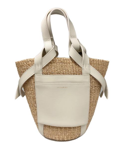 VIOLAd'ORO（ヴィオラドーロ）VIOLAd'ORO (ヴィオラドーロ) ラフィアハンドバッグ ベージュ×ホワイトの古着・服飾アイテム