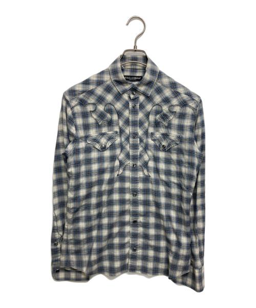 DOLCE & GABBANA（ドルチェ＆ガッバーナ）DOLCE & GABBANA (ドルチェ＆ガッバーナ) ステッチウエスタンシャツ ベージュ×ブルー サイズ:SIZE 37の古着・服飾アイテム