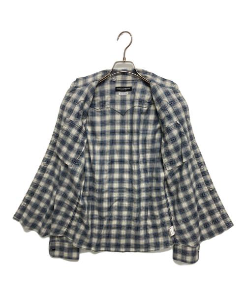 DOLCE & GABBANA（ドルチェ＆ガッバーナ）DOLCE & GABBANA (ドルチェ＆ガッバーナ) ステッチウエスタンシャツ ベージュ×ブルー サイズ:SIZE 37の古着・服飾アイテム