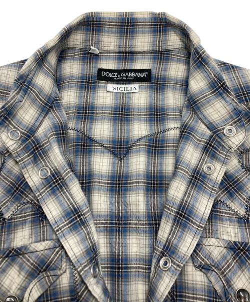 DOLCE & GABBANA（ドルチェ＆ガッバーナ）DOLCE & GABBANA (ドルチェ＆ガッバーナ) ステッチウエスタンシャツ ベージュ×ブルー サイズ:SIZE 37の古着・服飾アイテム
