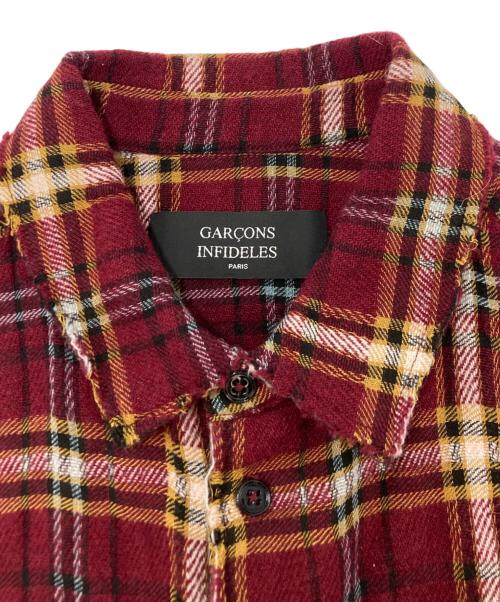 GARCONS INFIDELES（ギャルソン インフィデレス）GARCONS INFIDELES (ギャルソン インフィデレス) ダメージ加工チェックシャツ レッド サイズ:SIZE Sの古着・服飾アイテム