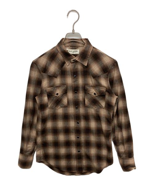 Saint Laurent Paris（サンローランパリ）Saint Laurent Paris (サンローランパリ) カシミヤ混 ウールオンブレチェック ウエスタンシャツ ブラウン×ベージュ サイズ:SIZE Sの古着・服飾アイテム