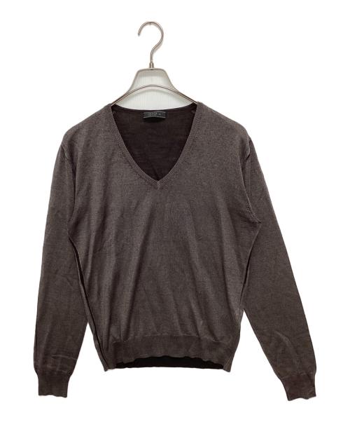 PRADA（プラダ）PRADA (プラダ) シルクブレンドウールVネックニット ブラウン サイズ:SIZE 46の古着・服飾アイテム
