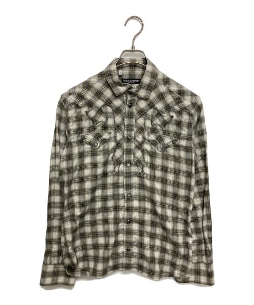 DOLCE & GABBANA（ドルチェ＆ガッバーナ）DOLCE & GABBANA (ドルチェ＆ガッバーナ) ステッチウエスタンシャツ カーキ×ベージュ サイズ:SIZE 38の古着・服飾アイテム