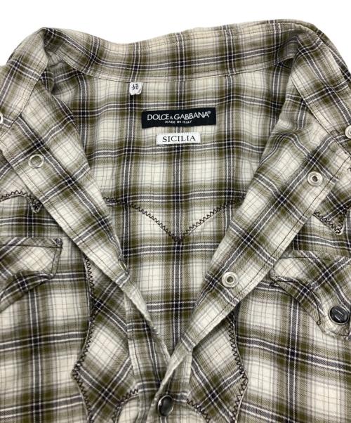 DOLCE & GABBANA（ドルチェ＆ガッバーナ）DOLCE & GABBANA (ドルチェ＆ガッバーナ) ステッチウエスタンシャツ カーキ×ベージュ サイズ:SIZE 38の古着・服飾アイテム