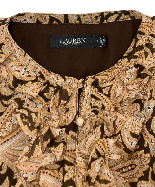 LAUREN RALPH LAUREN（ローレンラルフローレン）LAUREN RALPH LAUREN (ローレンラルフローレン) ペイズリー柄ティアードワンピース ブラウン サイズ:SIZE 2の古着・服飾アイテム