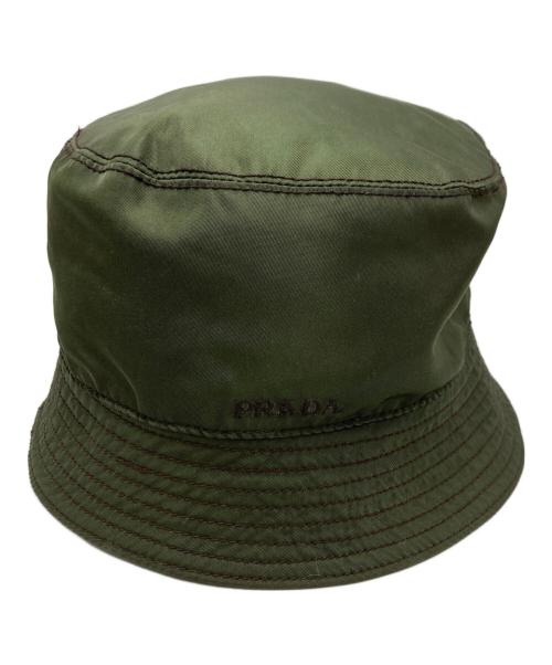 PRADA（プラダ）PRADA (プラダ) 刺繍ナイロンバケットハット カーキ サイズ:Ｍの古着・服飾アイテム